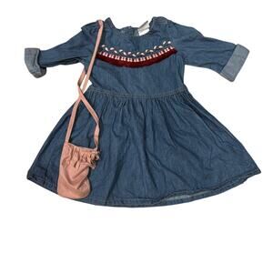 Nannette Denim Dress with Red and Pink Details and purse
